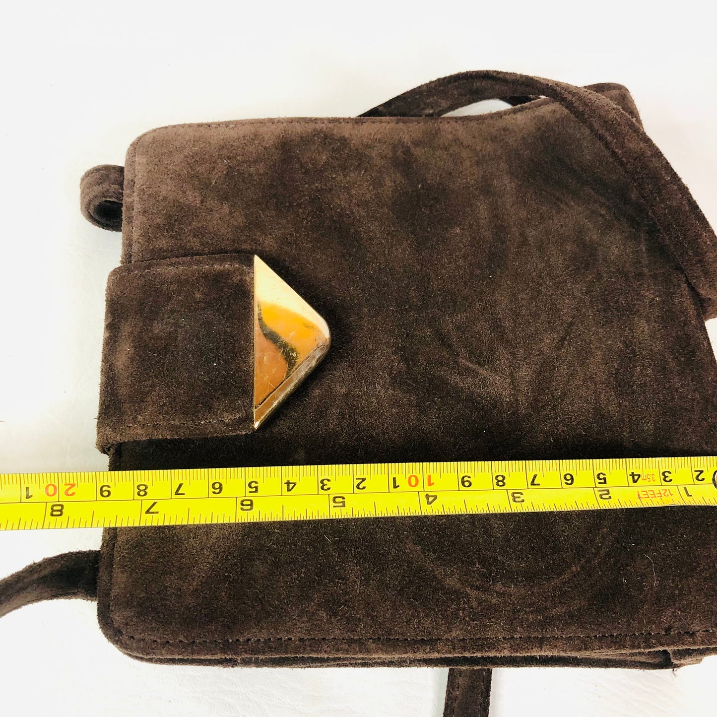 St Michael From Marks & Spencer Retro Brown Faux Suede Box Handbag Crossbody