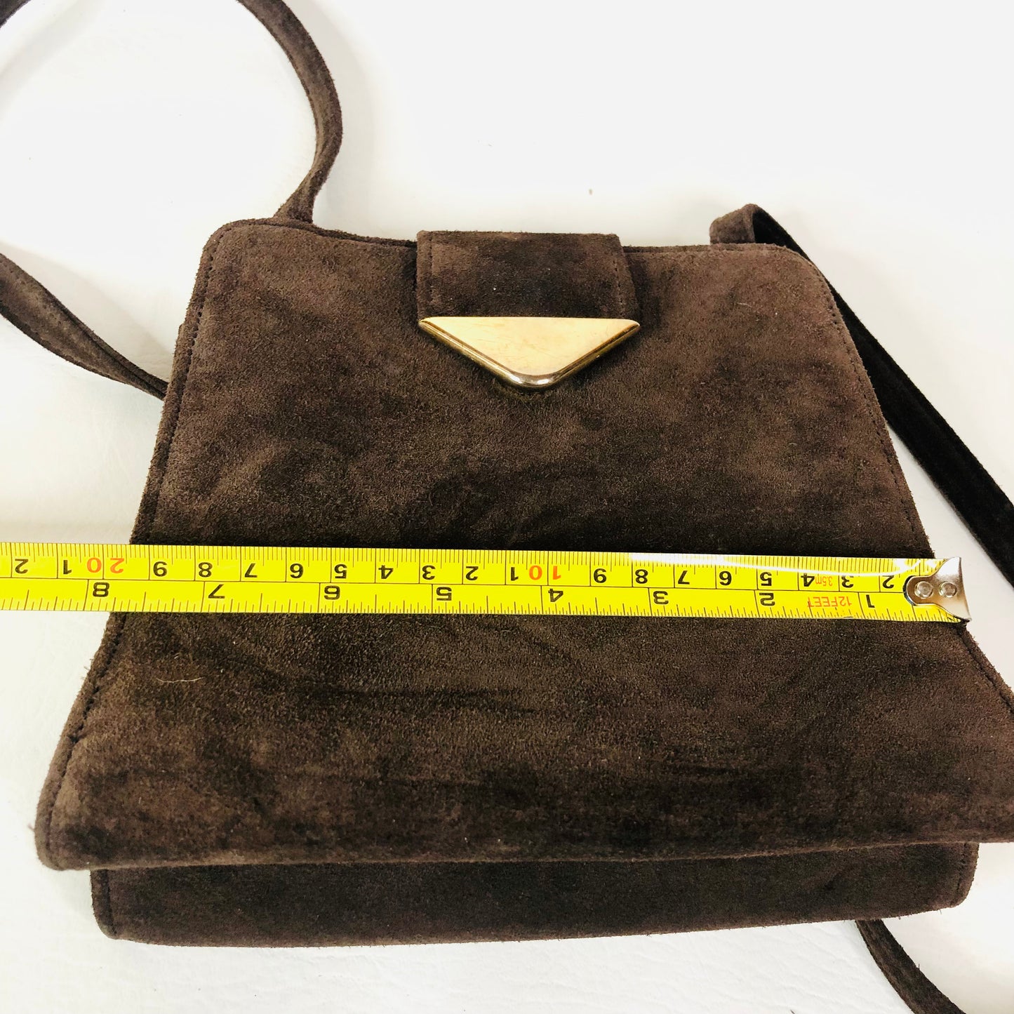 St Michael From Marks & Spencer Retro Brown Faux Suede Box Handbag Crossbody