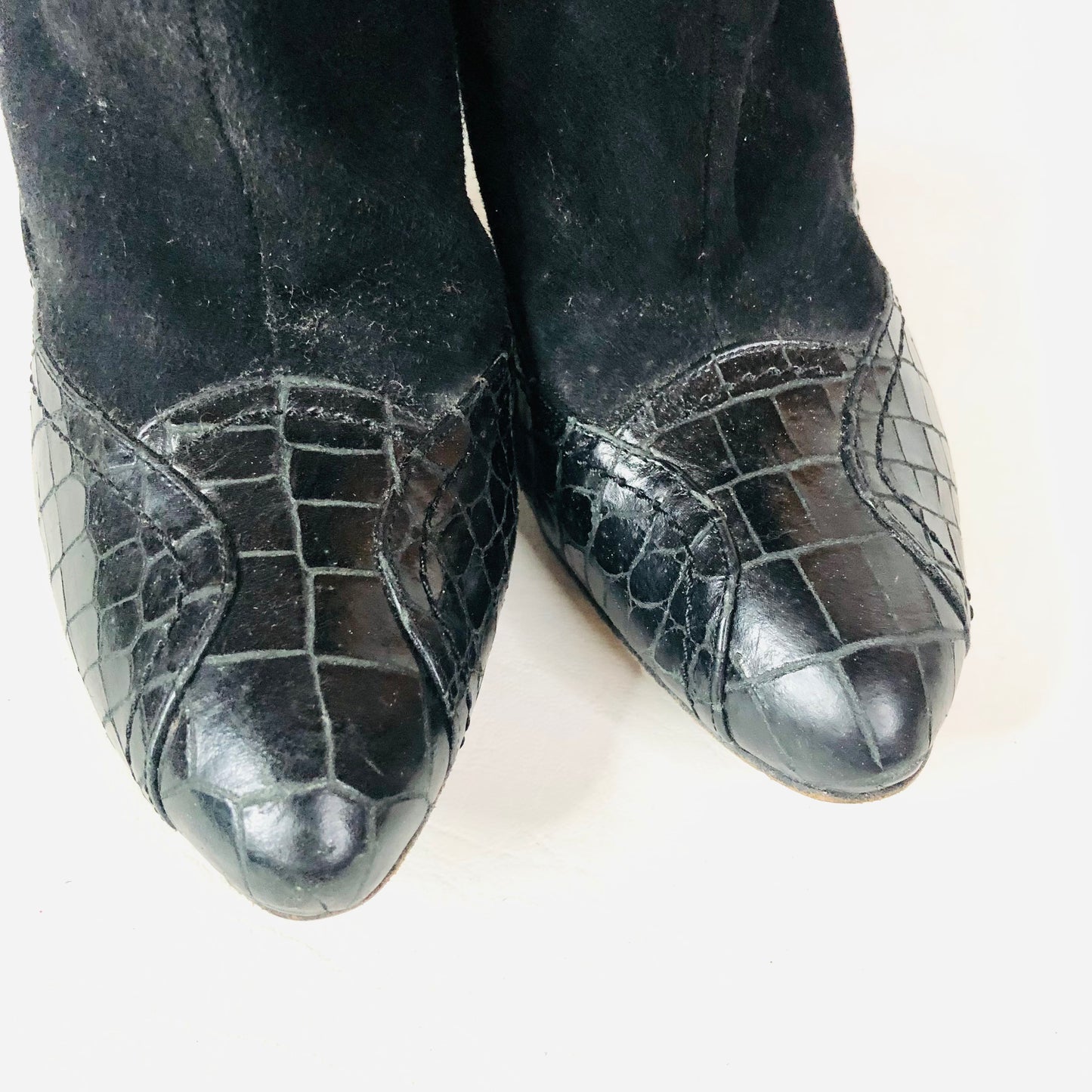 LK Bennett Black Suede Leather With Patent Snakeskin Knee Boots Size 38 (Uk 5)