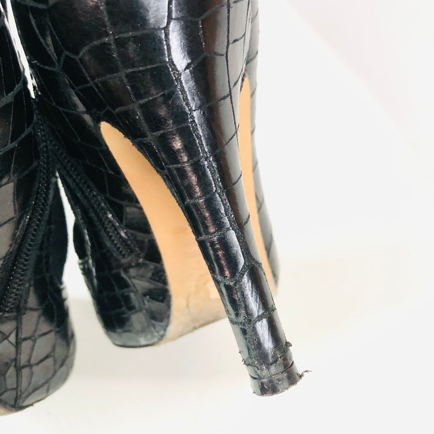 LK Bennett Black Suede Leather With Patent Snakeskin Knee Boots Size 38 (Uk 5)