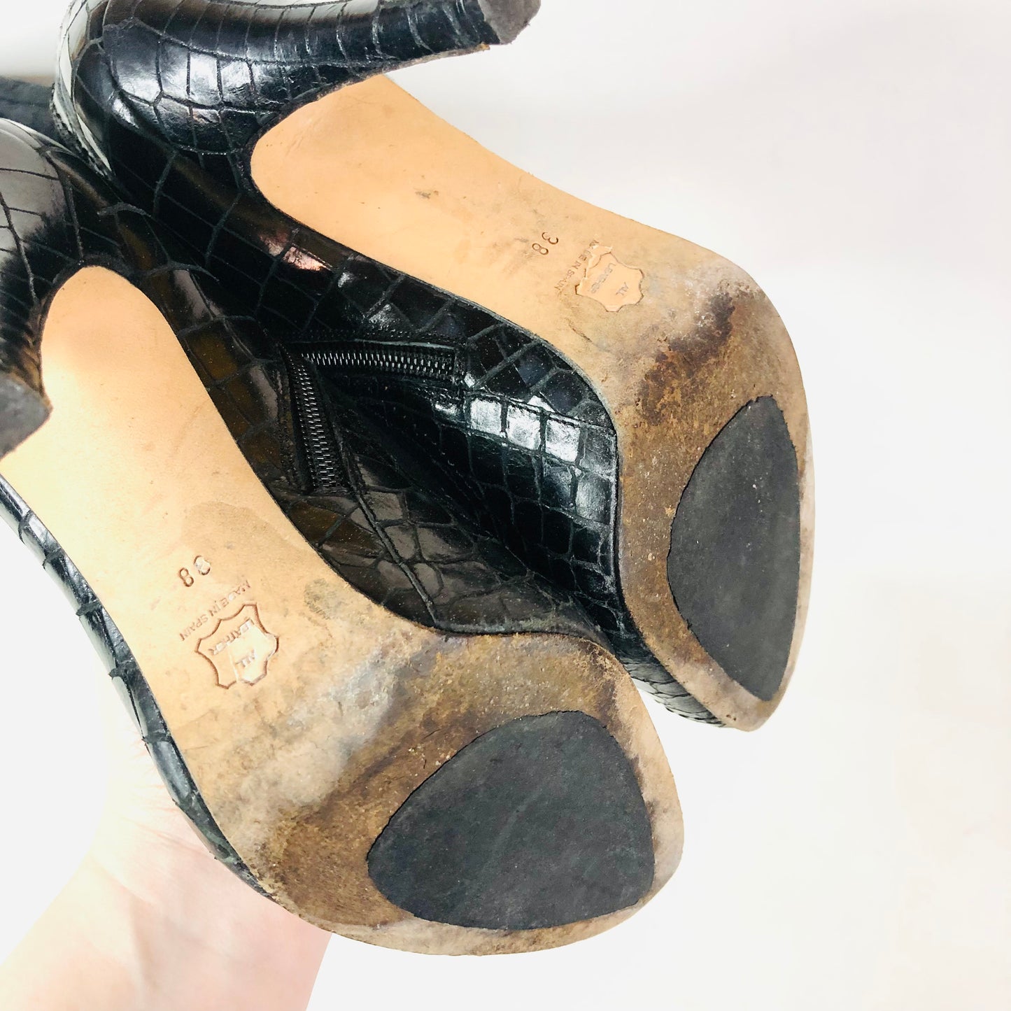 LK Bennett Black Suede Leather With Patent Snakeskin Knee Boots Size 38 (Uk 5)