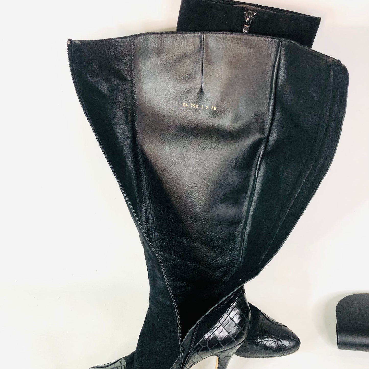 LK Bennett Black Suede Leather With Patent Snakeskin Knee Boots Size 38 (Uk 5)
