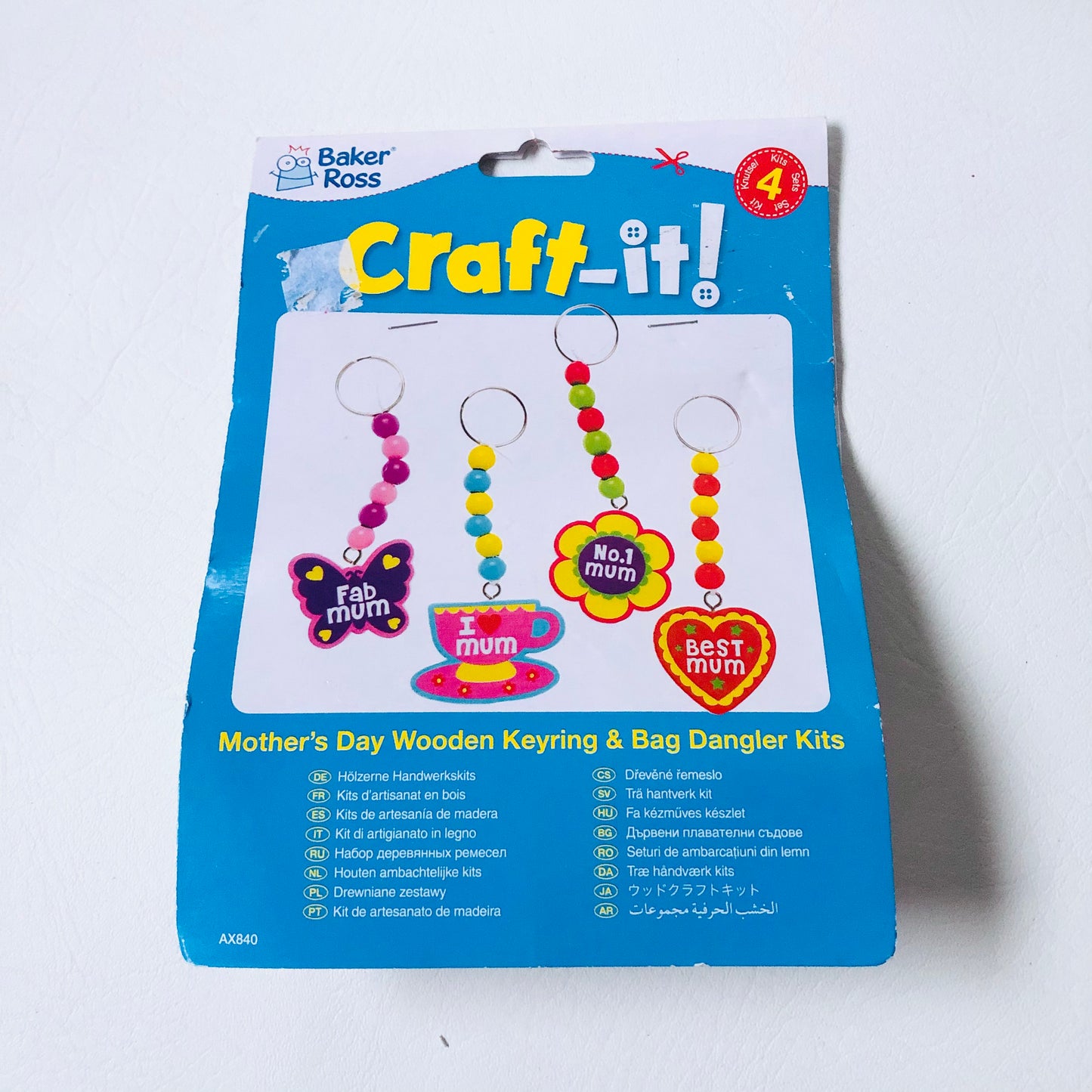Baker Ross Craft-It! Mothers Day Wooden Keyring & Bag Dangler 4 Piece Kit NEW