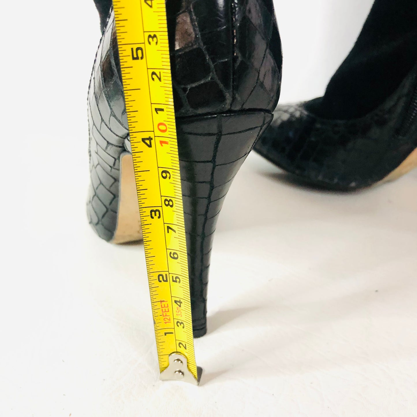 LK Bennett Black Suede Leather With Patent Snakeskin Knee Boots Size 38 (Uk 5)