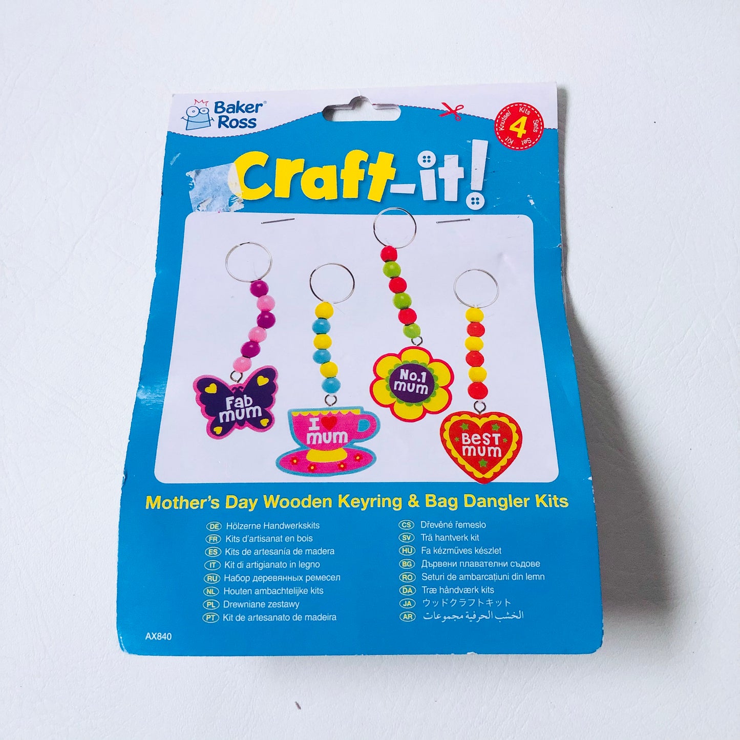 Baker Ross Craft-It! Mothers Day Wooden Keyring & Bag Dangler 4 Piece Kit NEW
