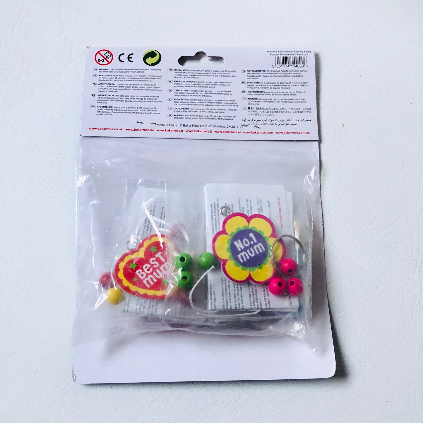 Baker Ross Craft-It! Mothers Day Wooden Keyring & Bag Dangler 4 Piece Kit NEW