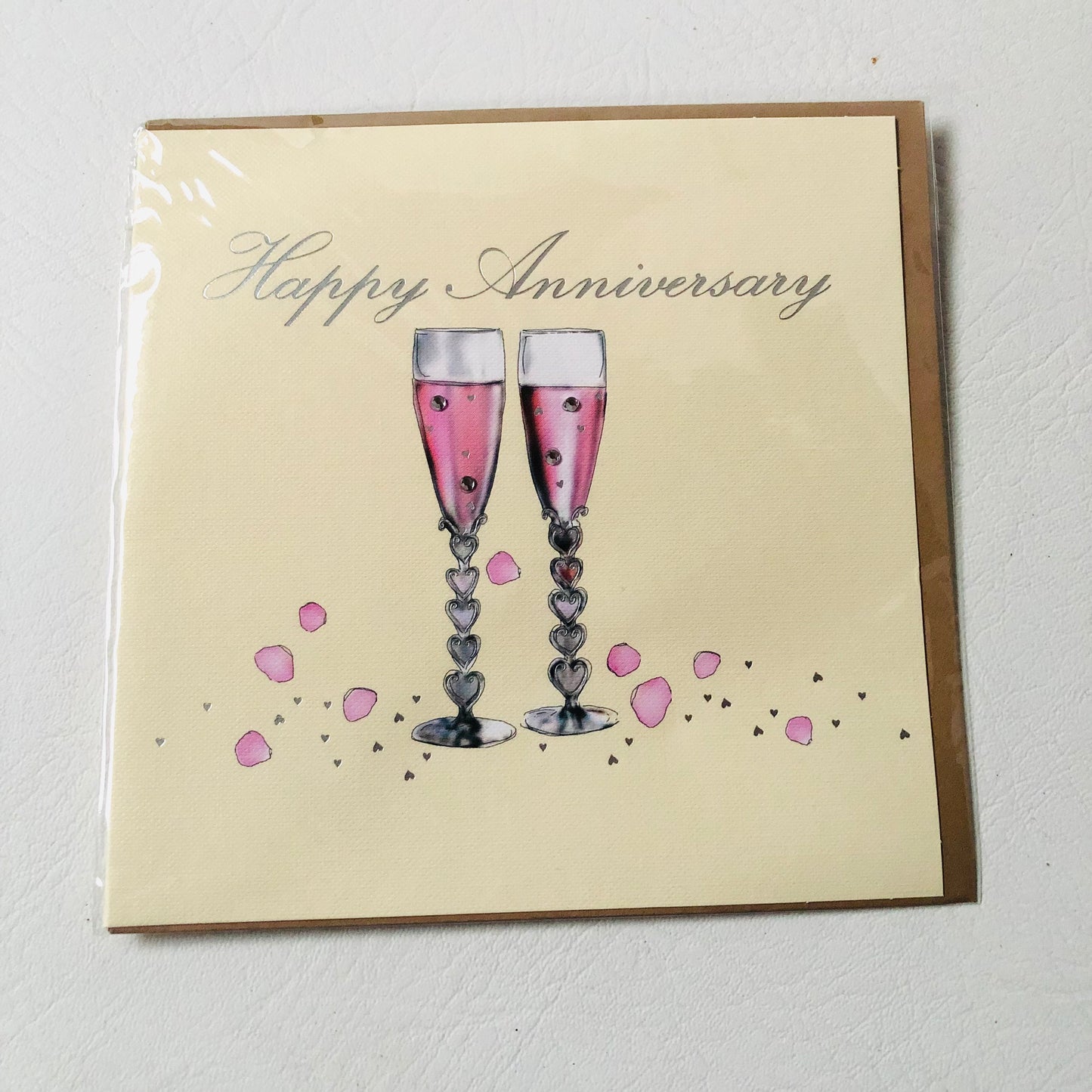 Happy Anniversary Champagne Glass Greeting Card Hand Finished Gem Detail UK Made