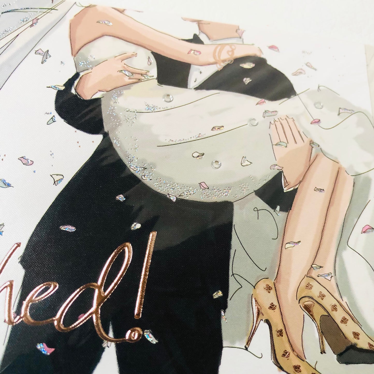 ‘Hitched’ Modern Wedding Greeting Card Hand Finished Gem Detail UK Made
