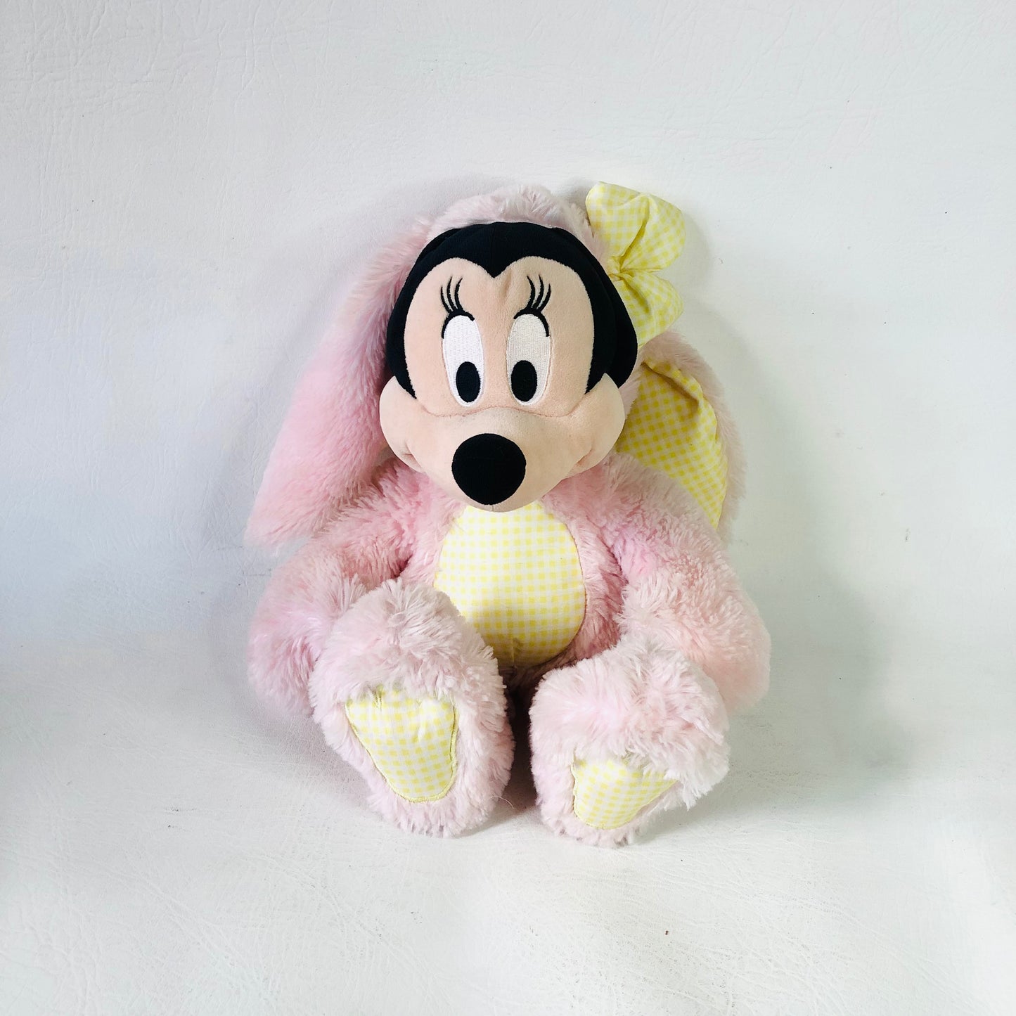 Disney Store Minnie Mouse Easter Bunny Costume Plush Pink & Yellow Gingham Toy