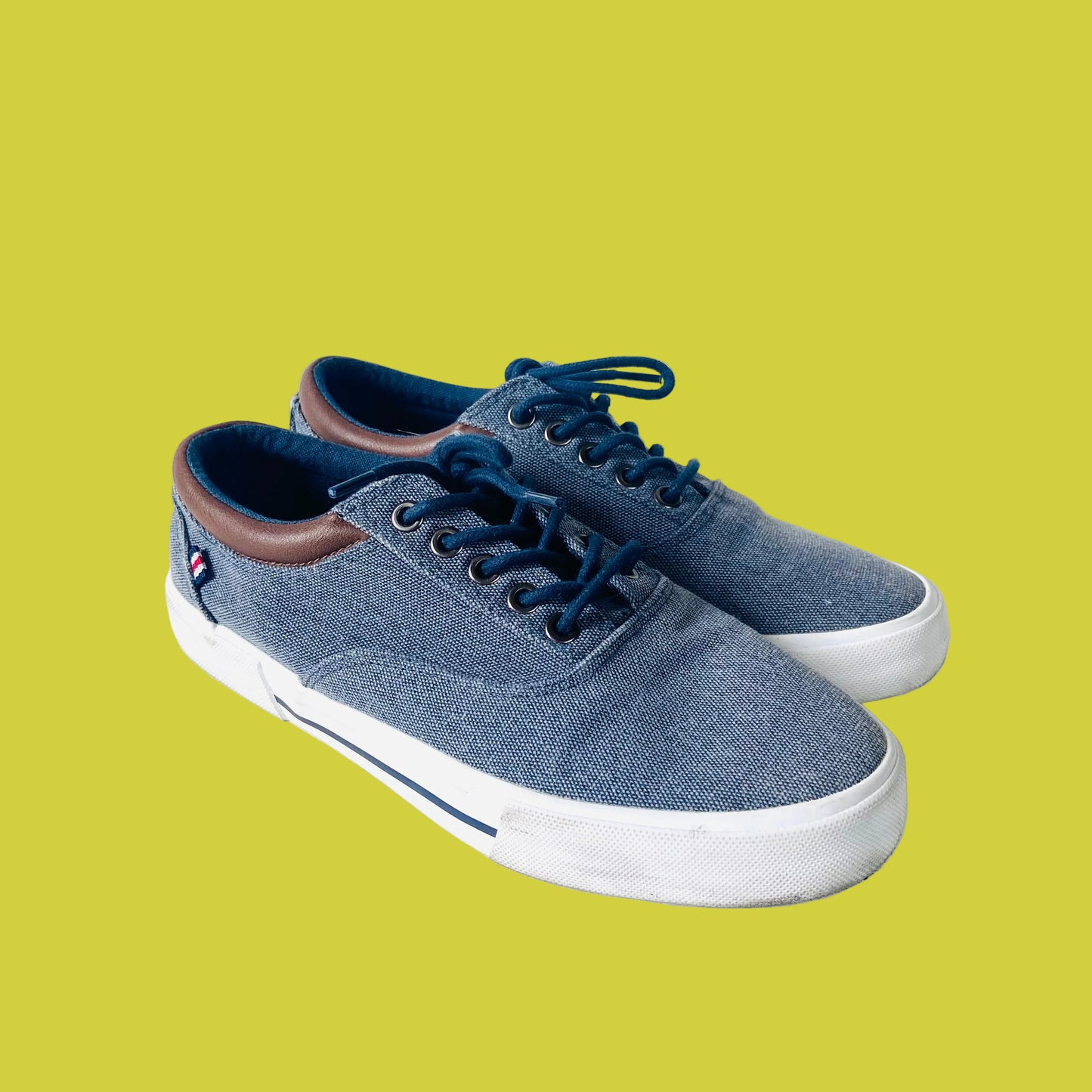 Pier One | Blue & Brown | Mens Textile Canvas Sneaker Shoes Trainers | Size 5 (38)