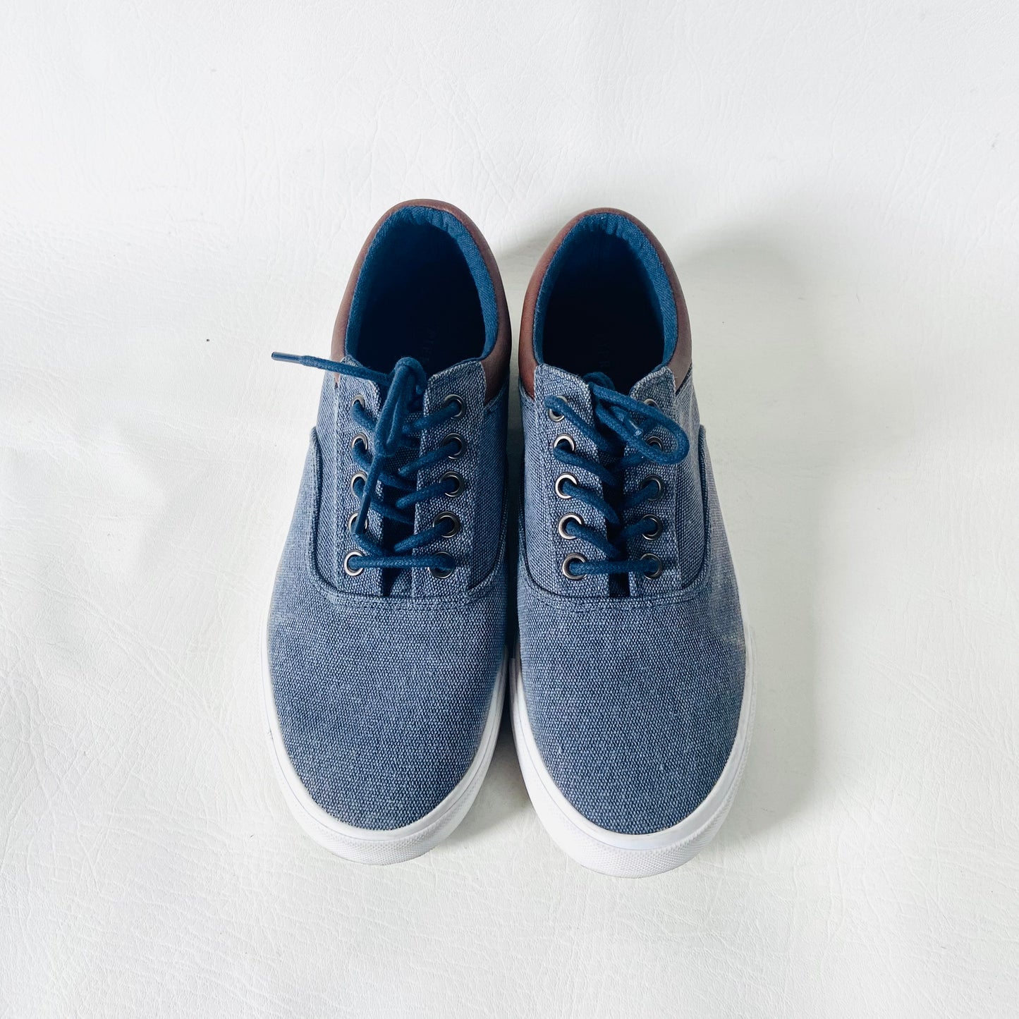 Pier One | Blue & Brown | Mens Textile Canvas Sneaker Shoes Trainers | Size 5 (38)