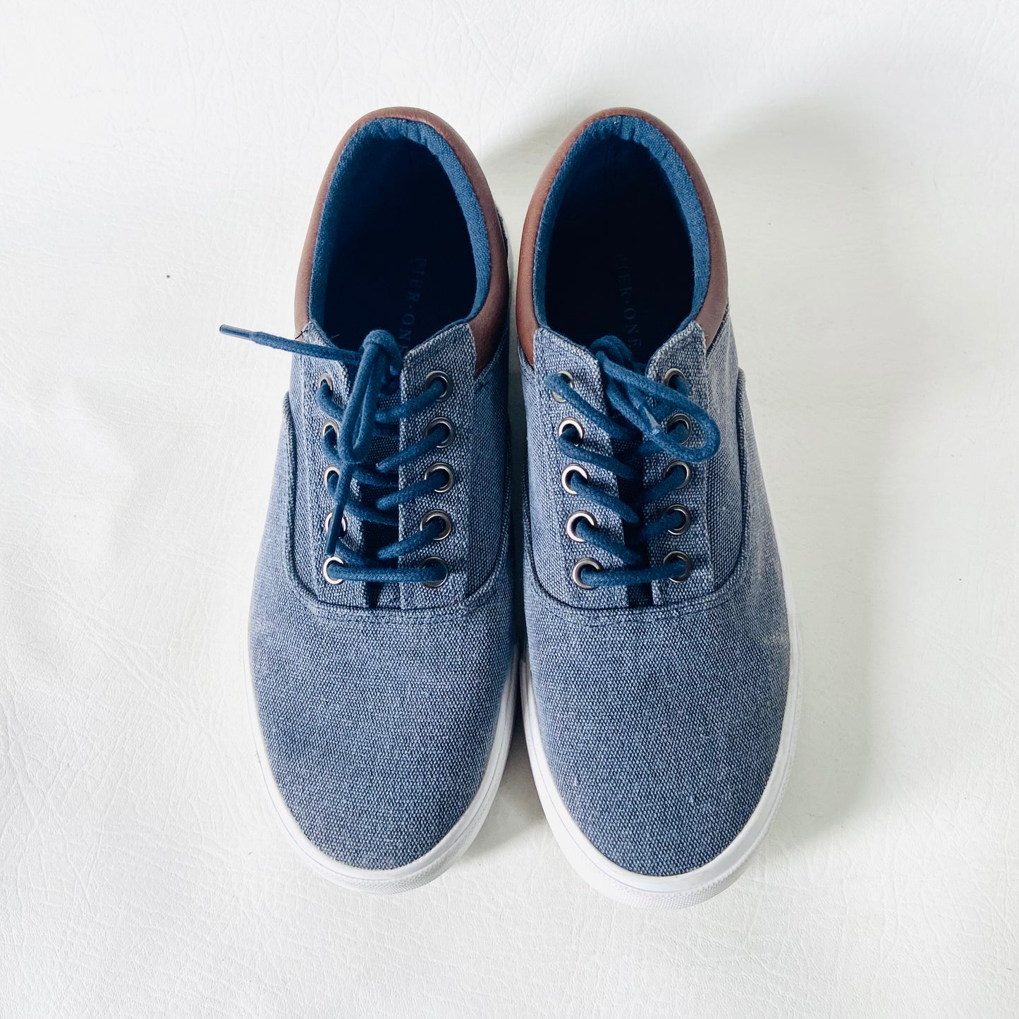 Pier One | Blue & Brown | Mens Textile Canvas Sneaker Shoes Trainers | Size 5 (38)