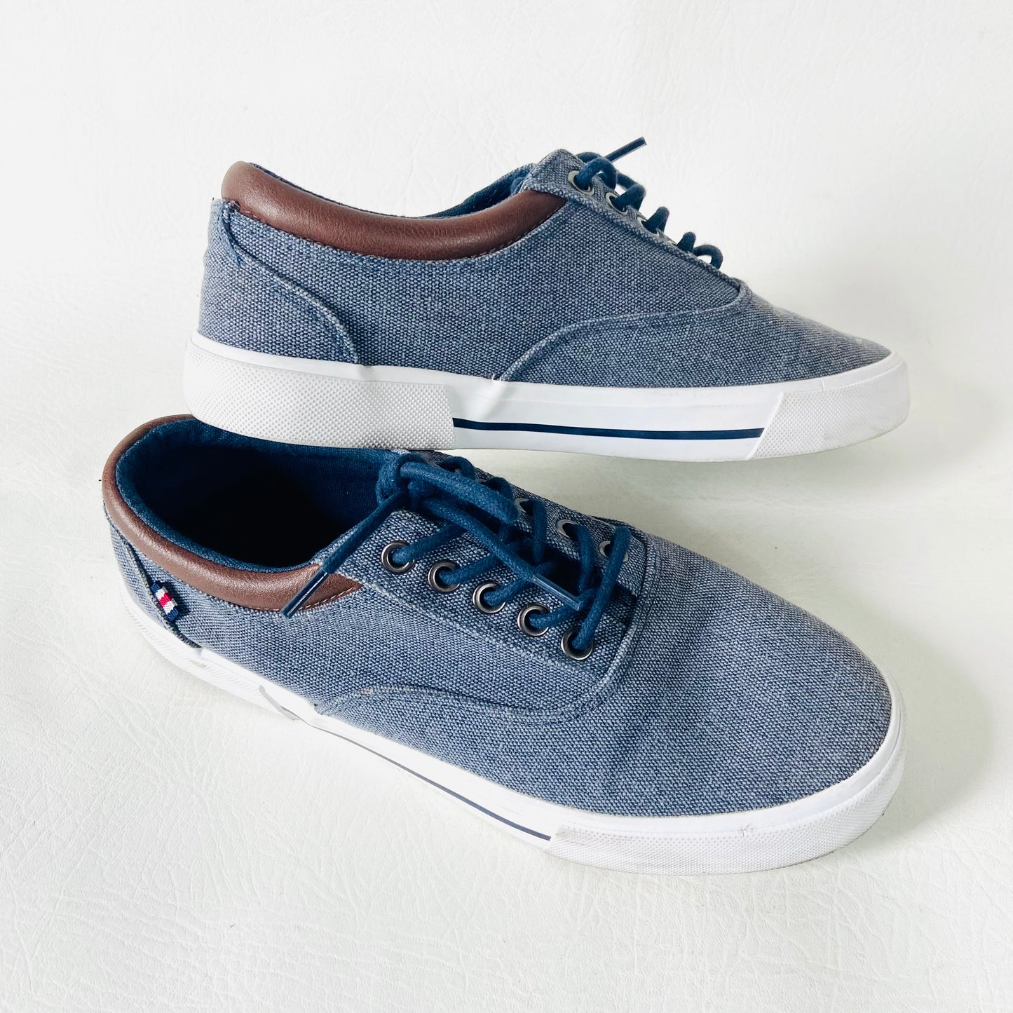Pier One | Blue & Brown | Mens Textile Canvas Sneaker Shoes Trainers | Size 5 (38)