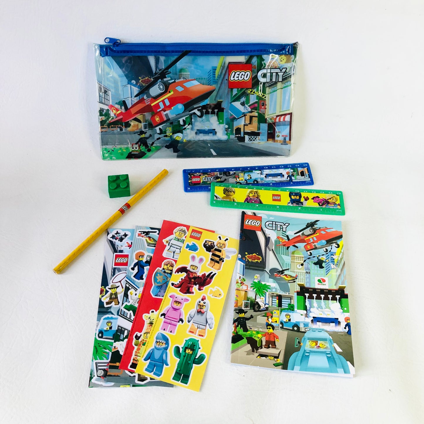LEGO City Pencil Case Set with Notepad Stickers Rulers Pencil Erasers NEW