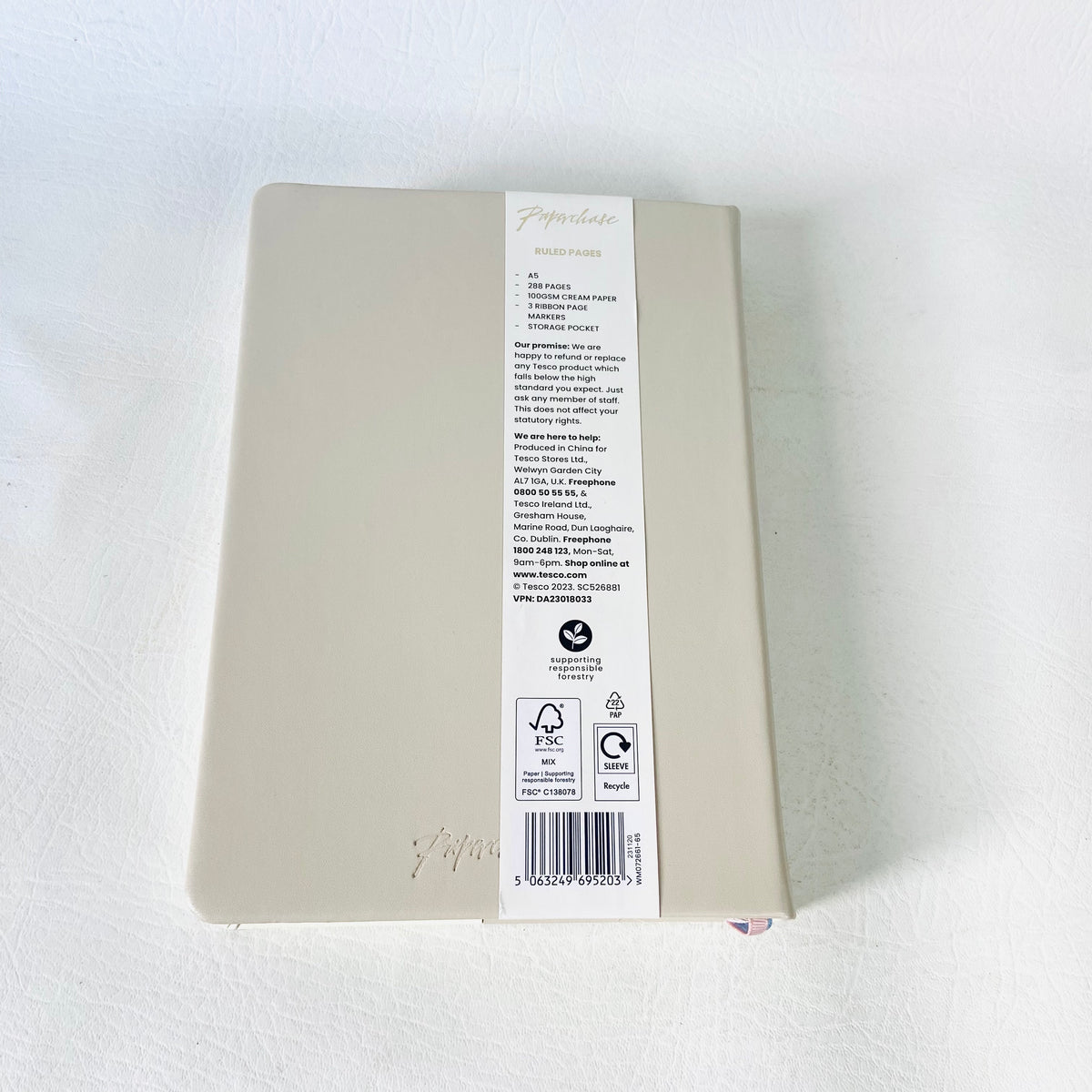 Paperchase | Beige & Cream | Faux Leather | A5 Ruled Pages Notebook | NEW