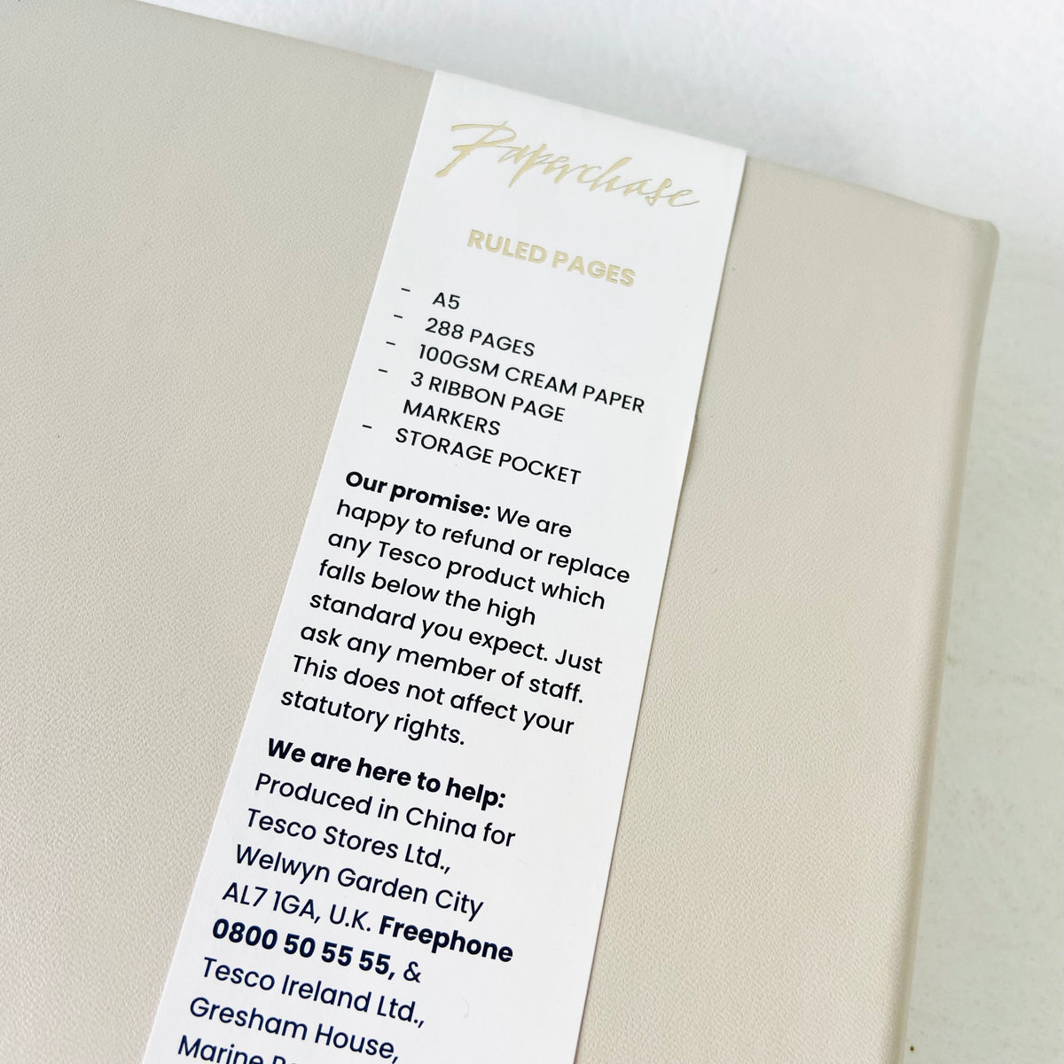 Paperchase | Beige & Cream | Faux Leather | A5 Ruled Pages Notebook | NEW