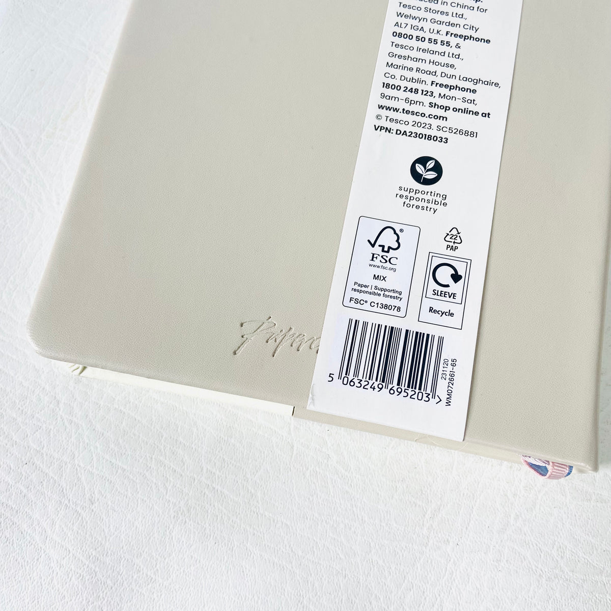 Paperchase | Beige & Cream | Faux Leather | A5 Ruled Pages Notebook | NEW