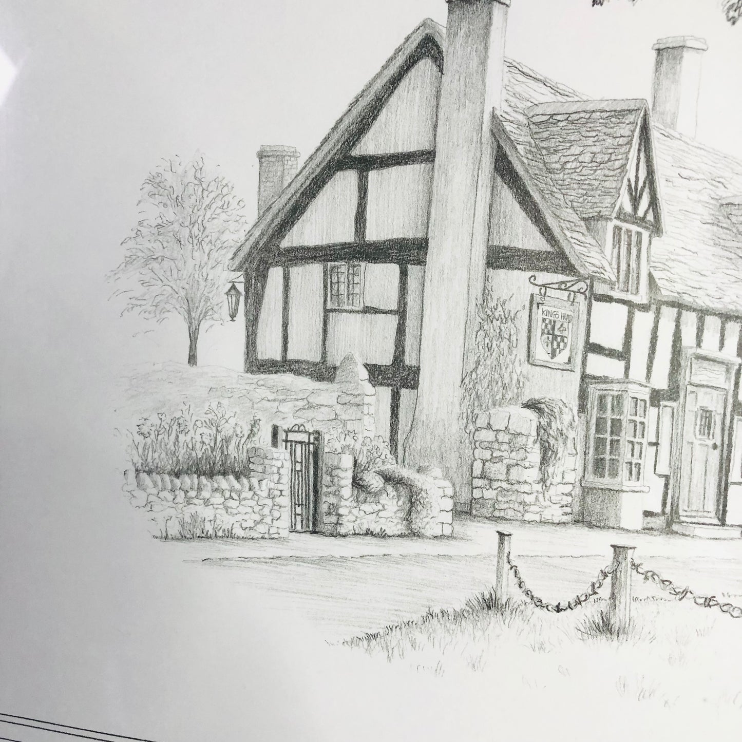 Rural English Pub Illustration Pencil Artwork Print Signed C. Varley Kings Head