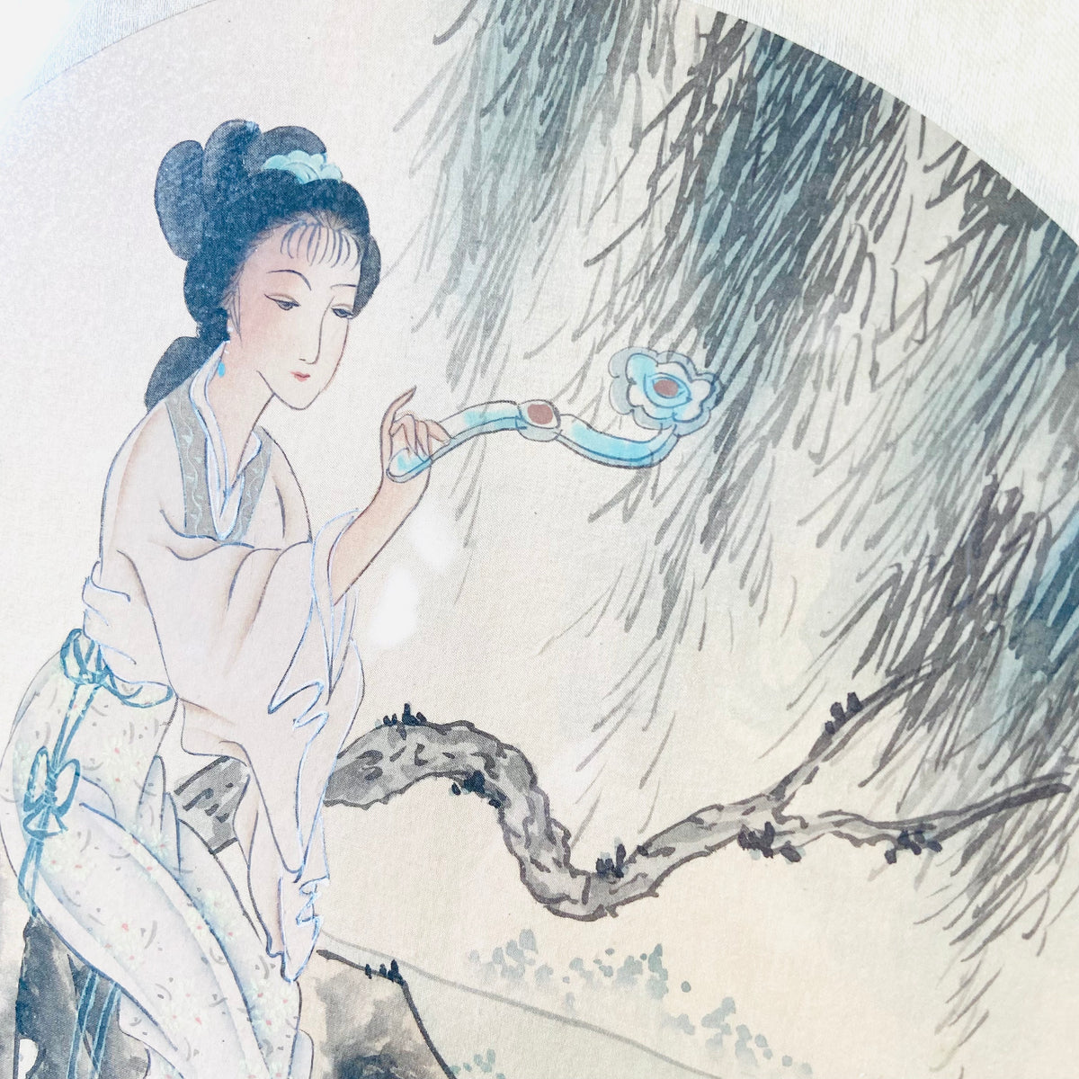 Antique |  Asian Japanese Chinese | Watercolour Silk Painting | Traditional Female Figure | Square | Framed & Signed