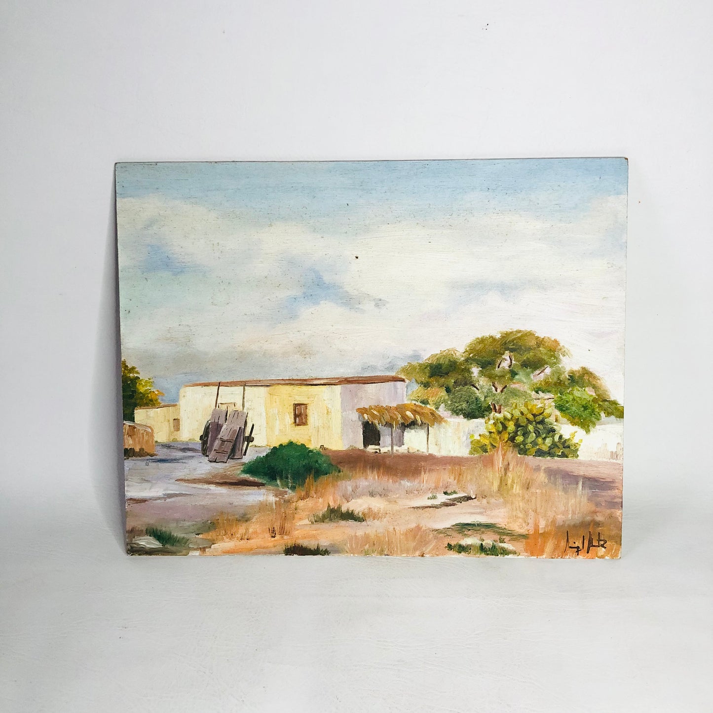 Original Oil? Painting On Board By Signed Unknown Artist Unframed Wood Panel