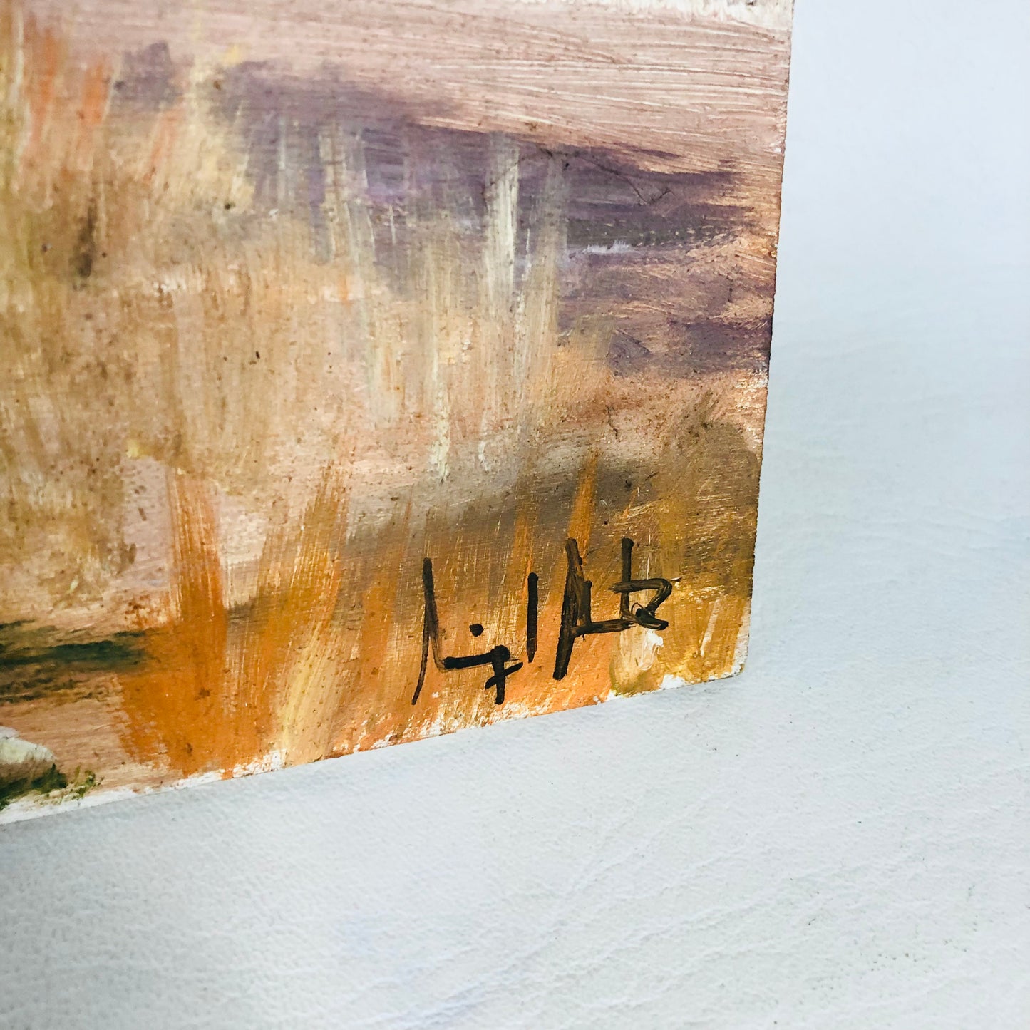 Original Oil? Painting On Board By Signed Unknown Artist Unframed Wood Panel