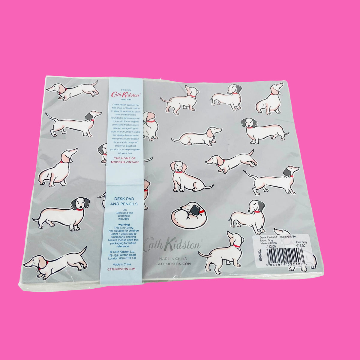 Cath Kidston | Grey | Desk pad and Pencil Planner Gift Set | Mono Dog Dachshund | NEW