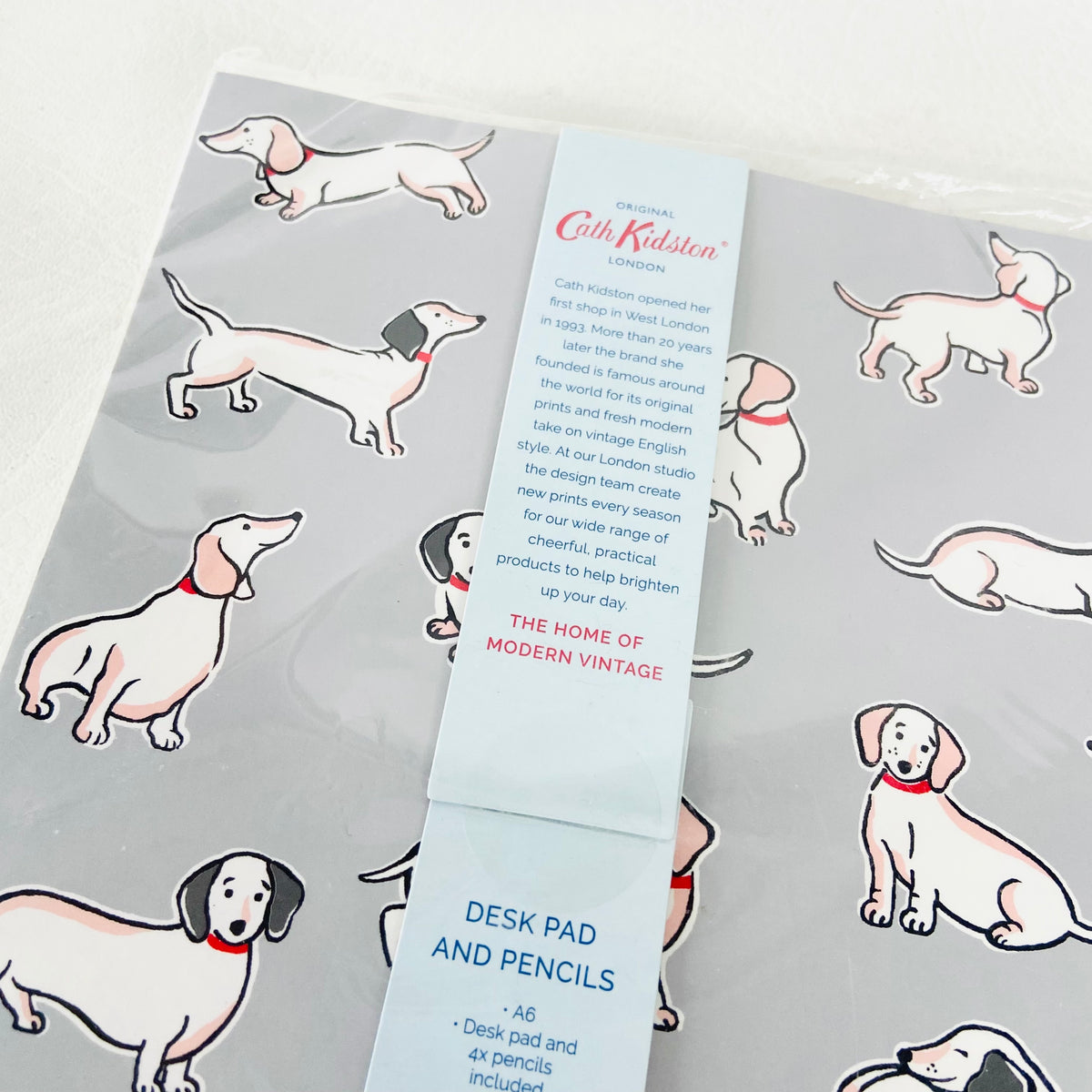 Cath Kidston | Grey | Desk pad and Pencil Planner Gift Set | Mono Dog Dachshund | NEW