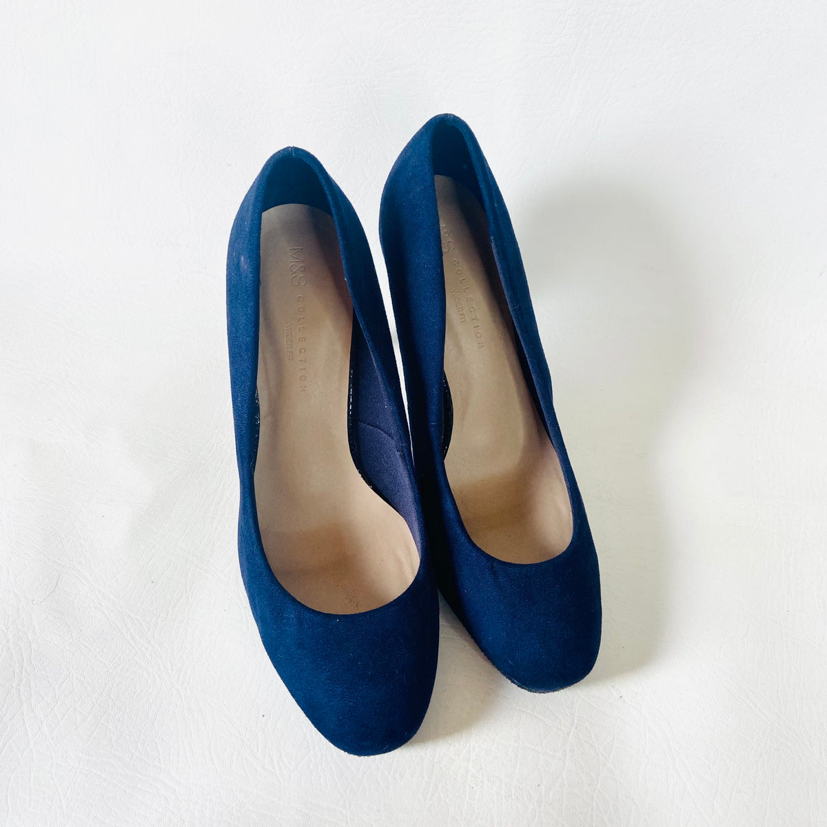 M&S (Marks And Spencer) | Navy Blue | Smart Court Shoes Heels Pumps | Faux Suede & Snakeskin | Size UK 7 (40)