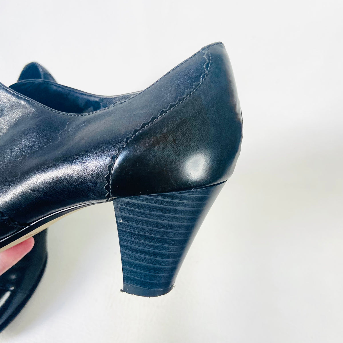 Clarks Artisan | Leather | Black | Mika Ankle Bootie | Brogue Block Heel | Size UK 7