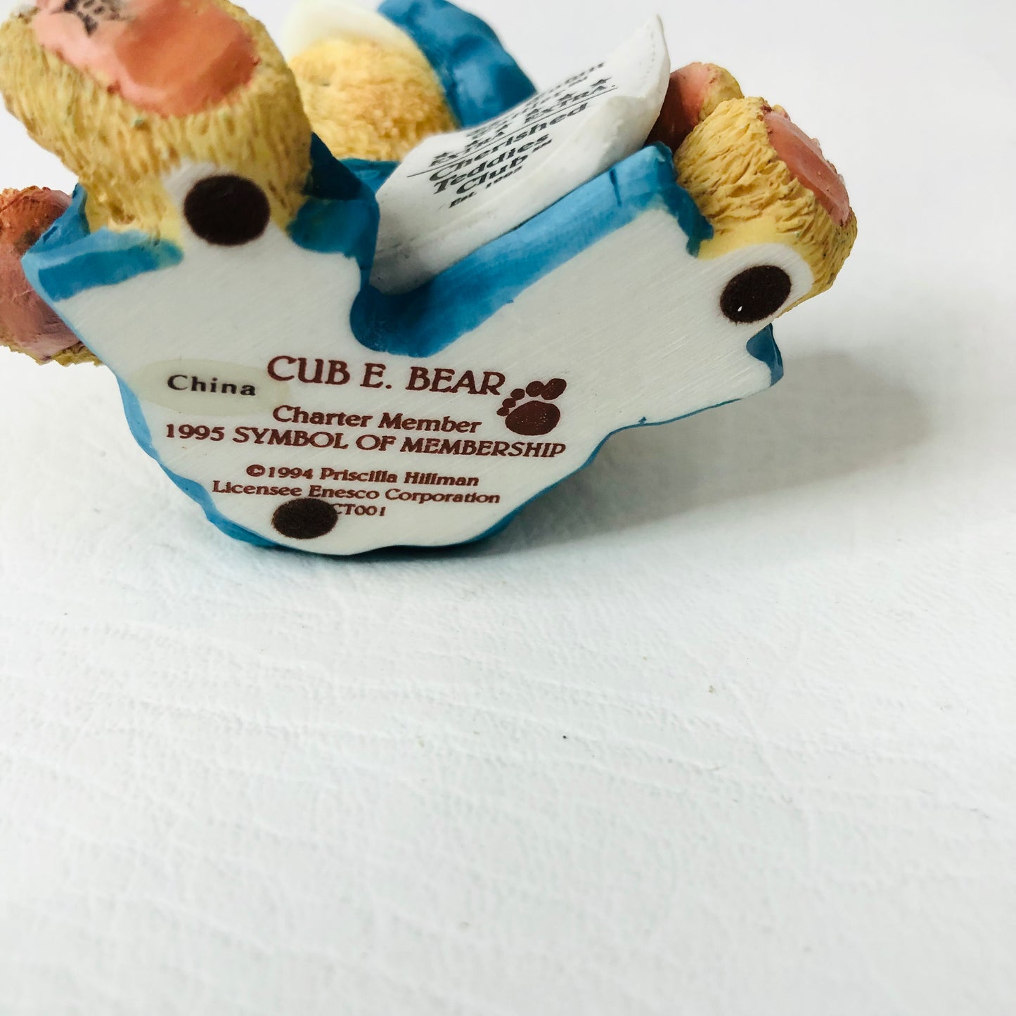 Cherished Teddies Cub E. Bear 1995 Charter Member Only Figurine - Newsboy Priscilla Hillman CT001