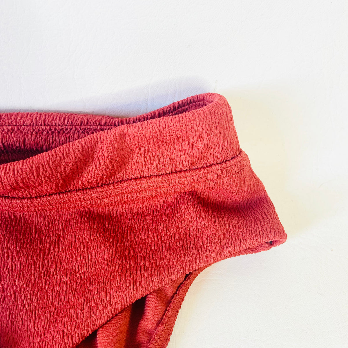 Marks & Spencer (M&S) | Copper Red | Textured High-Waist Bikini Bottoms | Size 16 | NEW | UPF 50+