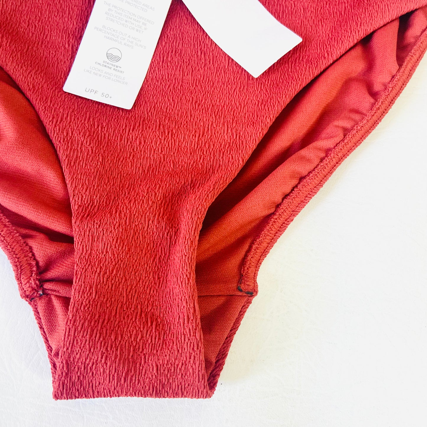Marks & Spencer (M&S) | Copper Red | Textured High-Waist Bikini Bottoms | Size 16 | NEW | UPF 50+