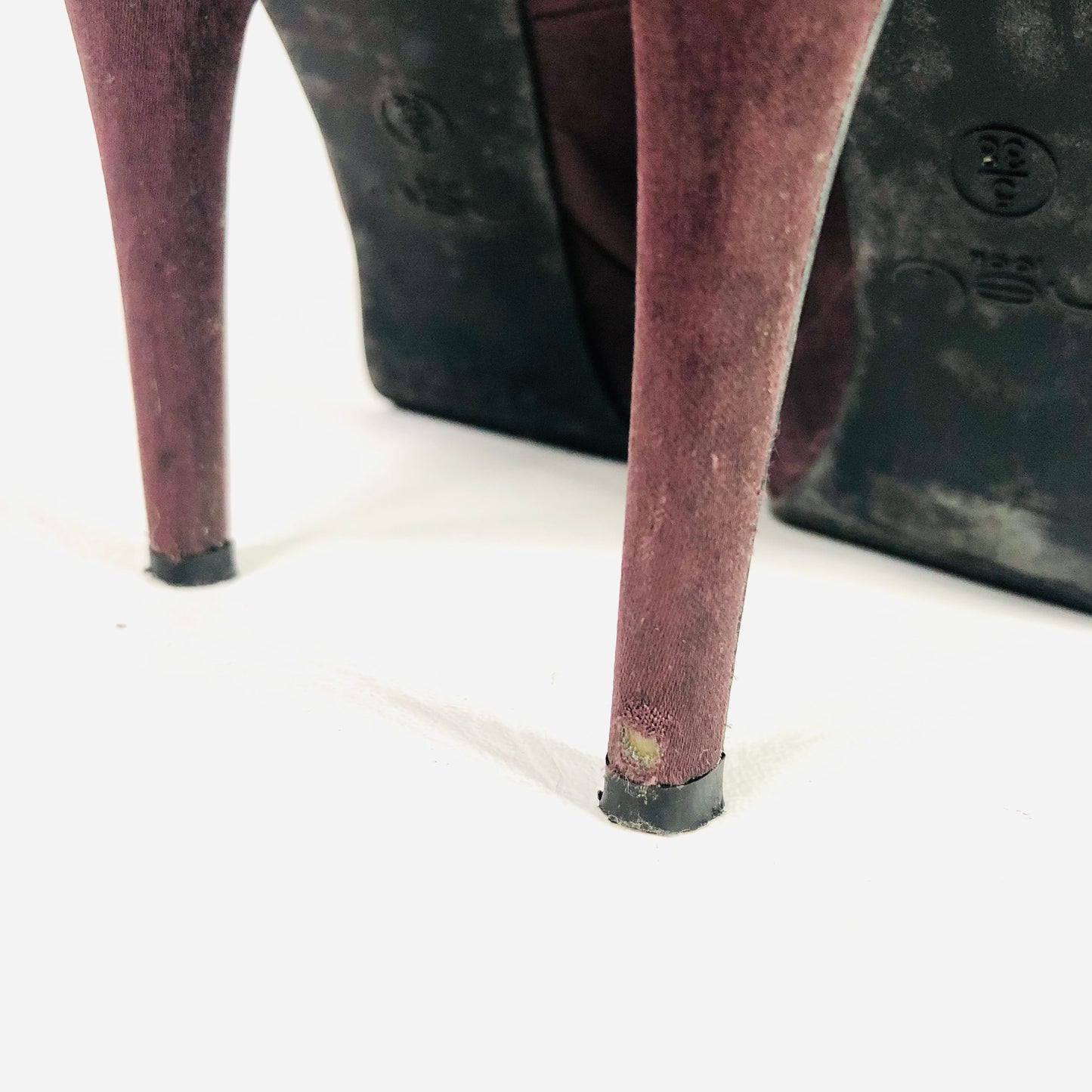New Look Aubergine Purple satin & velvet bow high stiletto peep toe heels size 5