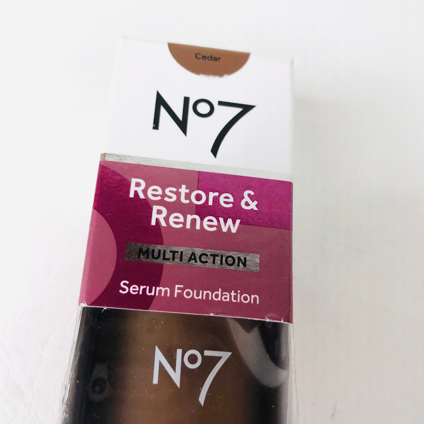 No7 Restore & Renew Multi Action Serum Foundation 30ml Cedar Shade SPF30 NEW