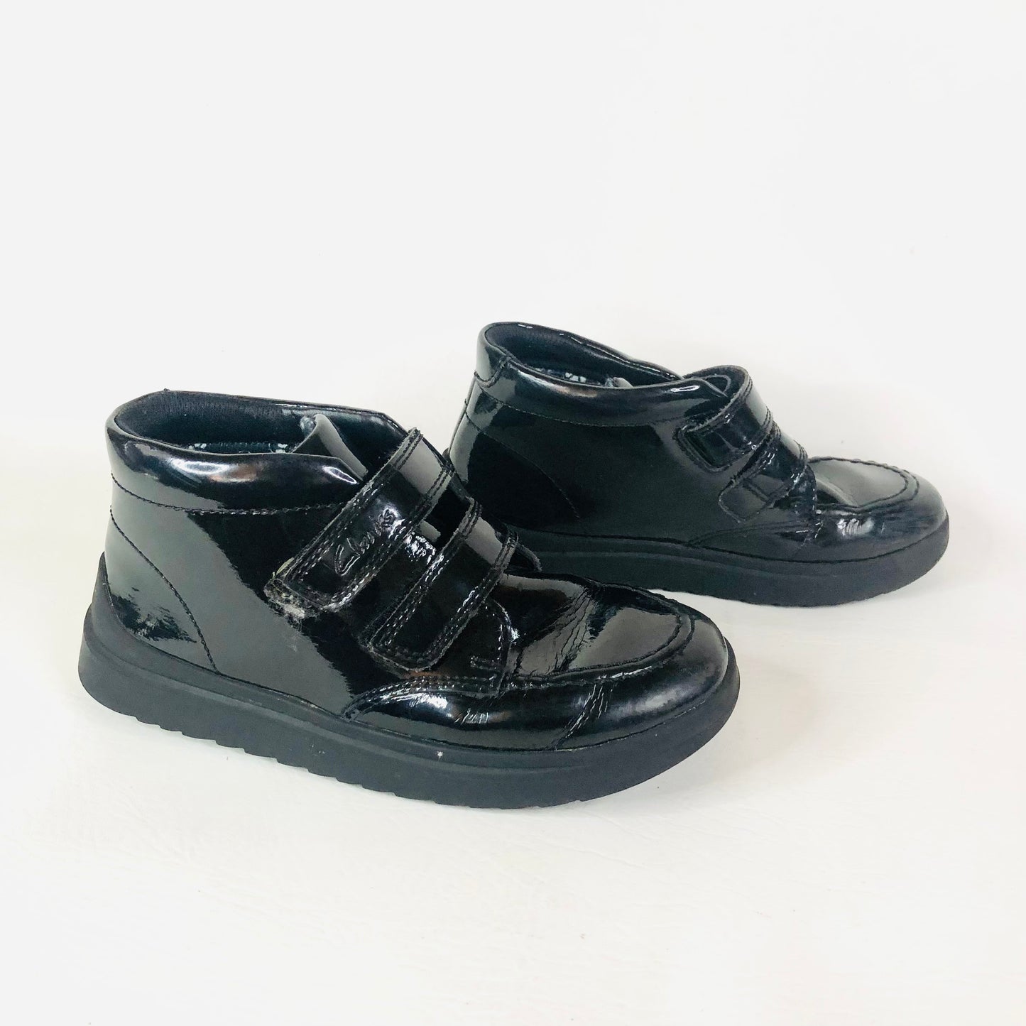 Clarks Raheem Stirling Black Patent Ankle School Boot Shoes Size 11.5 F (29.5)