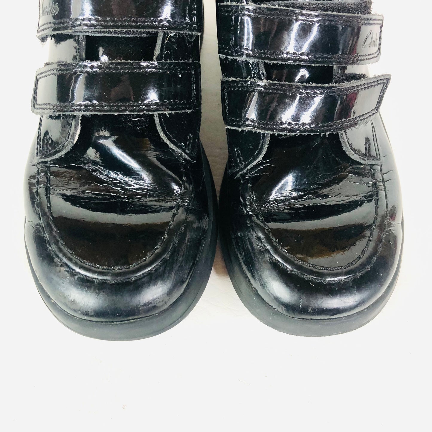 Clarks Raheem Stirling Black Patent Ankle School Boot Shoes Size 11.5 F (29.5)