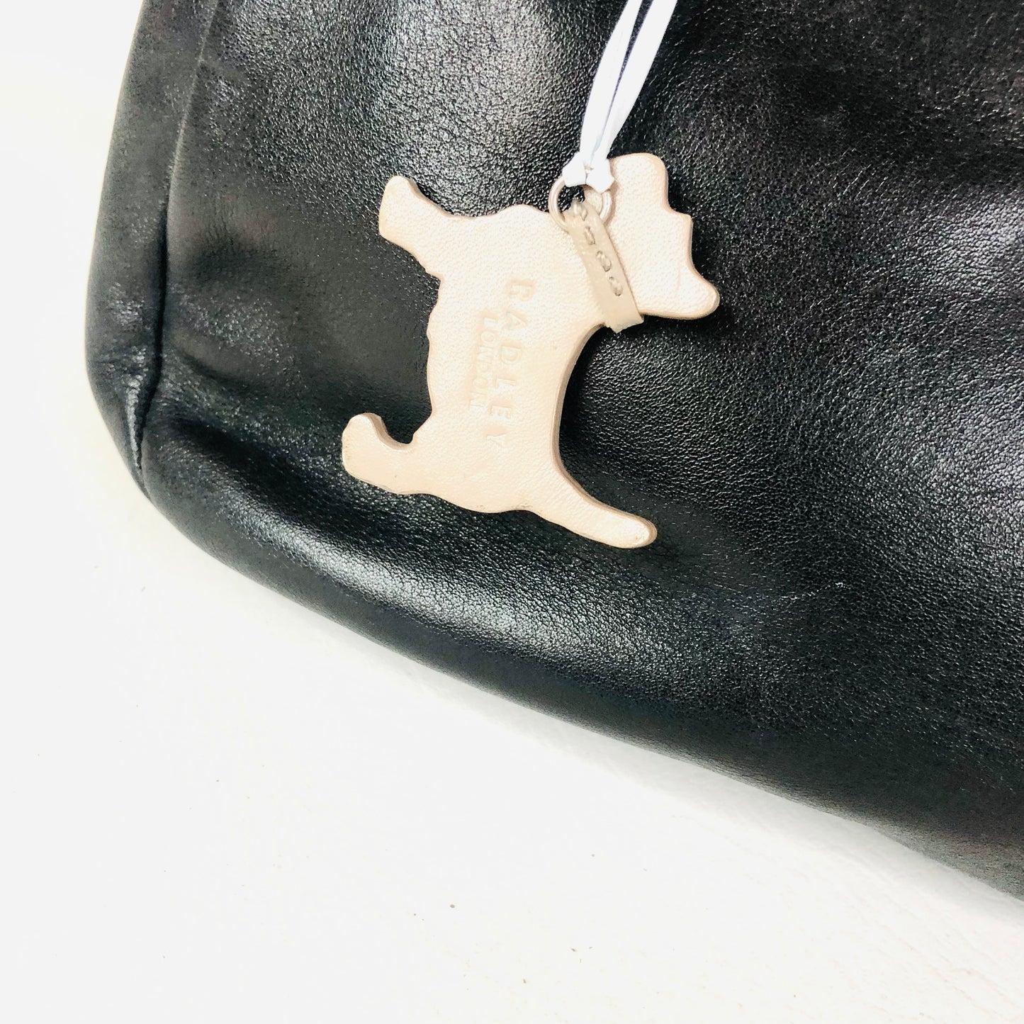 Radley London Black Leather Handbag With Stitch Detailing & 2 Dog Charms