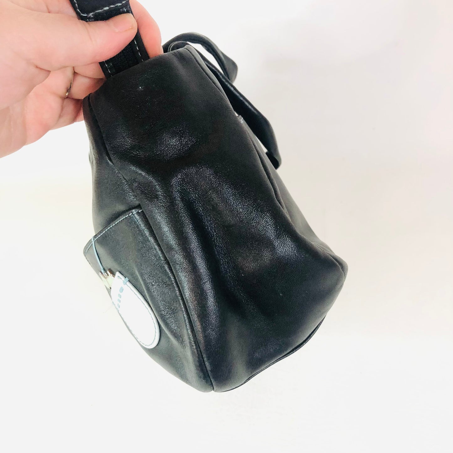 Radley London Black Leather Handbag With Stitch Detailing & 2 Dog Charms