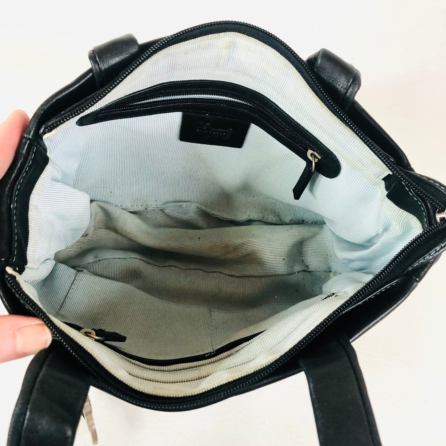 Radley London Black Leather Handbag With Stitch Detailing & 2 Dog Charms