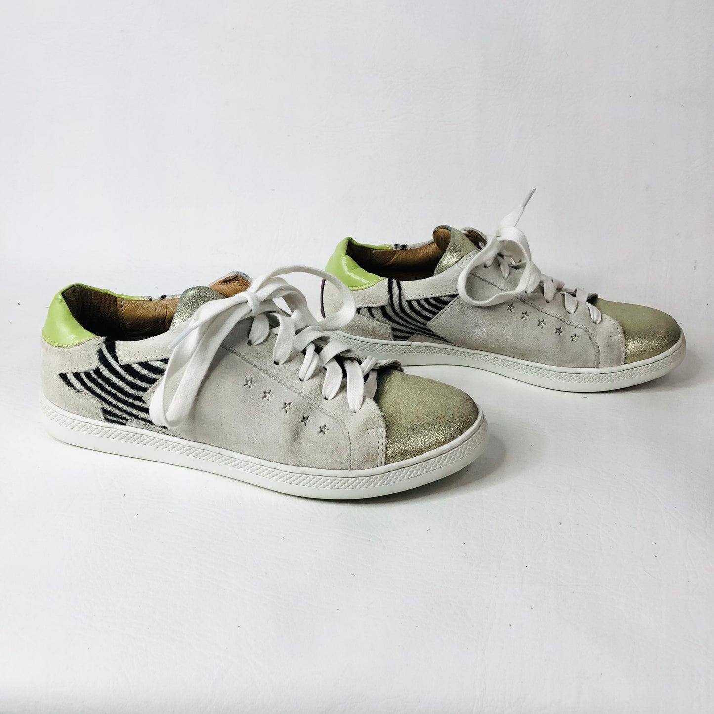 And/Or Elana Leather Suede Beige Pink Green Star Trainers Size 4 (37) RRP £85