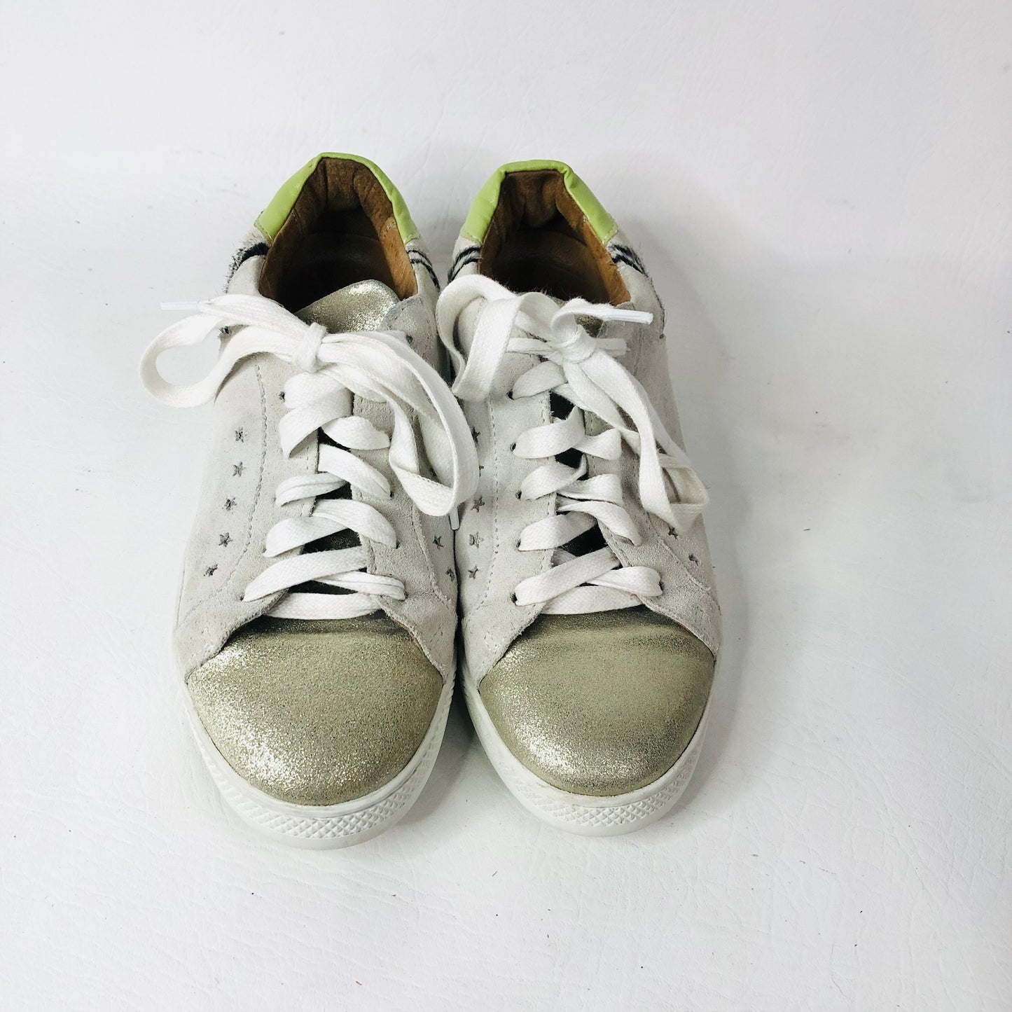 And/Or Elana Leather Suede Beige Pink Green Star Trainers Size 4 (37) RRP £85