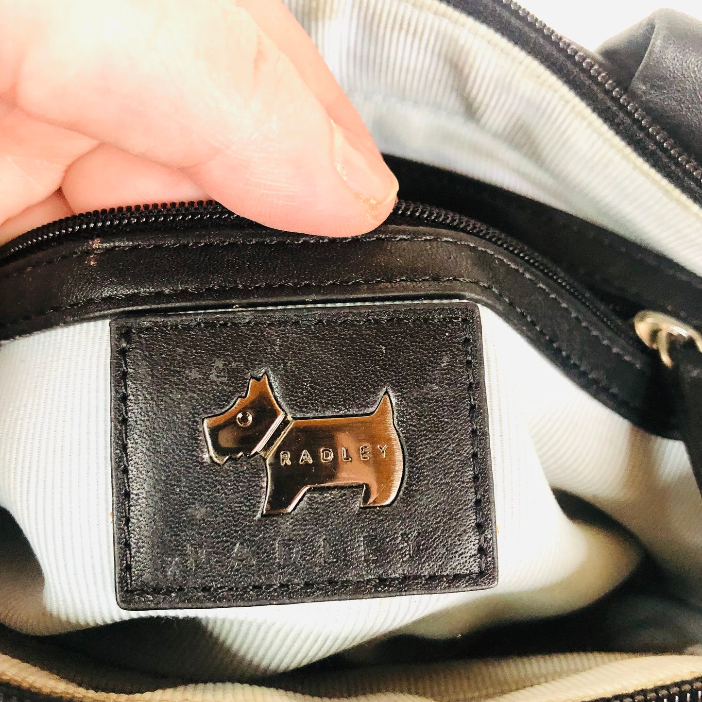Radley London Black Leather Handbag With Stitch Detailing & 2 Dog Charms