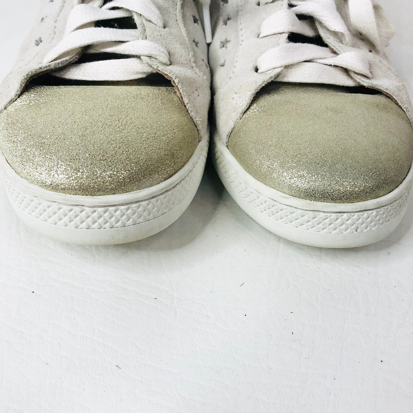 And/Or Elana Leather Suede Beige Pink Green Star Trainers Size 4 (37) RRP £85