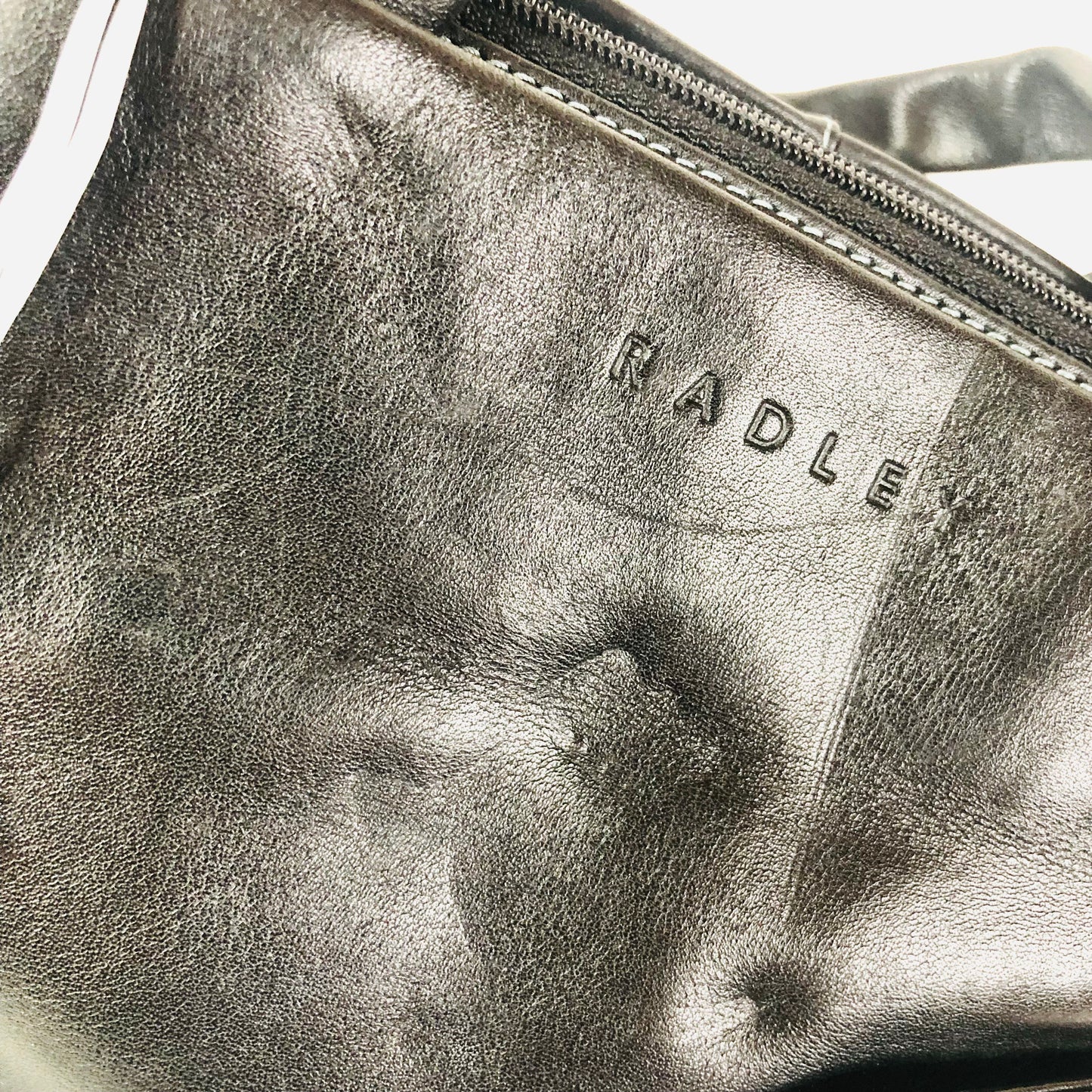 Radley London Black Leather Handbag With Stitch Detailing & 2 Dog Charms