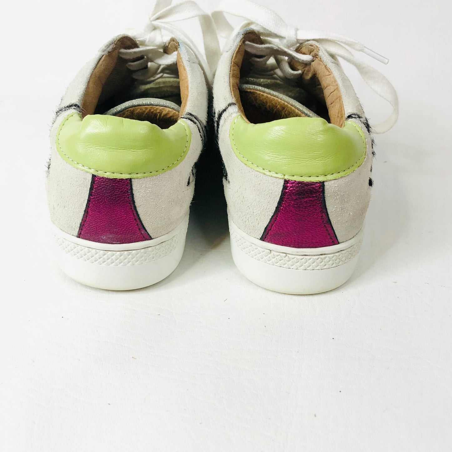 And/Or Elana Leather Suede Beige Pink Green Star Trainers Size 4 (37) RRP £85
