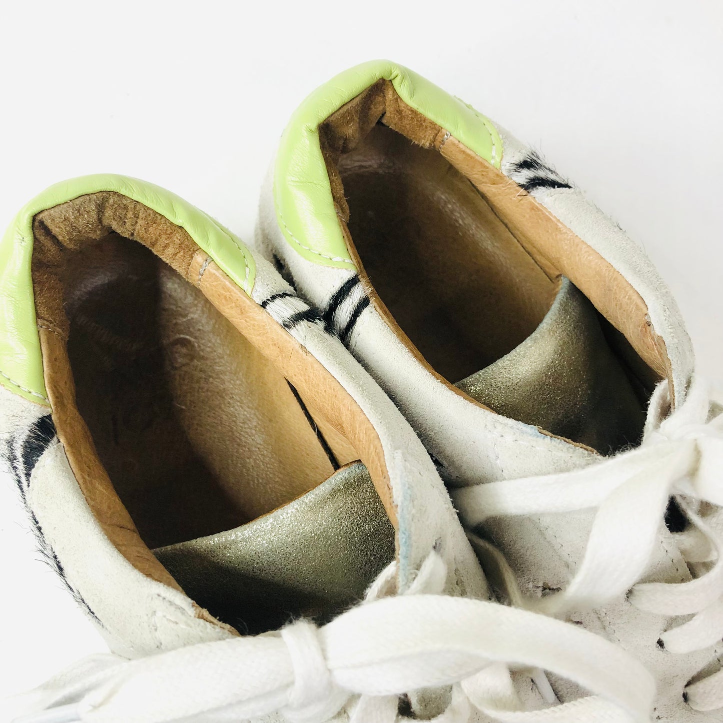 And/Or Elana Leather Suede Beige Pink Green Star Trainers Size 4 (37) RRP £85