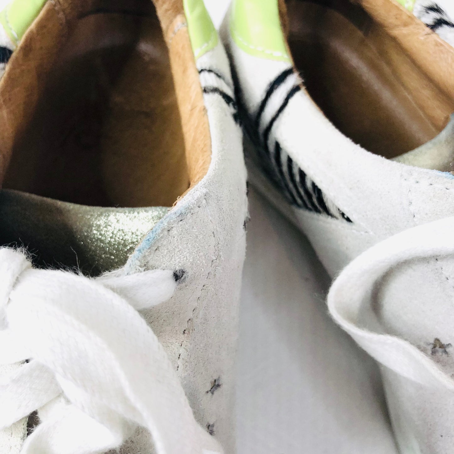 And/Or Elana Leather Suede Beige Pink Green Star Trainers Size 4 (37) RRP £85