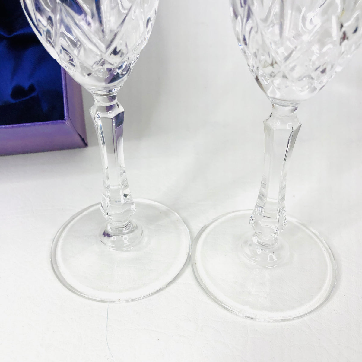 RCR Millennium Vintage 2 Champagne Lead Crystal Glasses Flutes & Silver Coasters