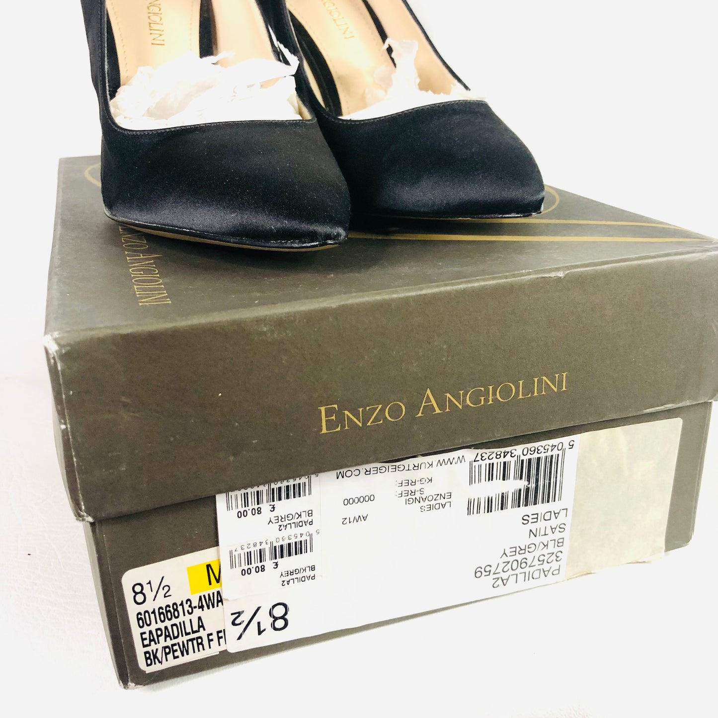 ENZO ANGIOLINI Padilla Black Satin Glitter Back Bow Court Heels Size uk 6 New