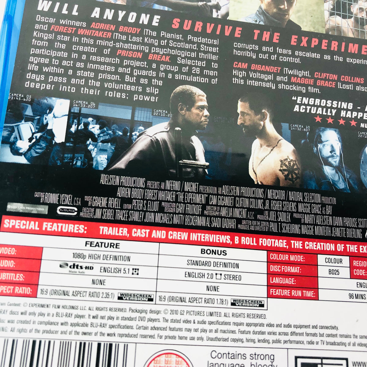 The Experiment Blu-ray (Adrien Brody, 2010)